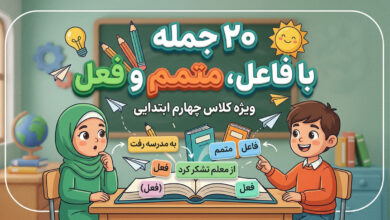 ۲۰ جمله که فعل و فاعل و متمم داشته باشد کلاس چهارم